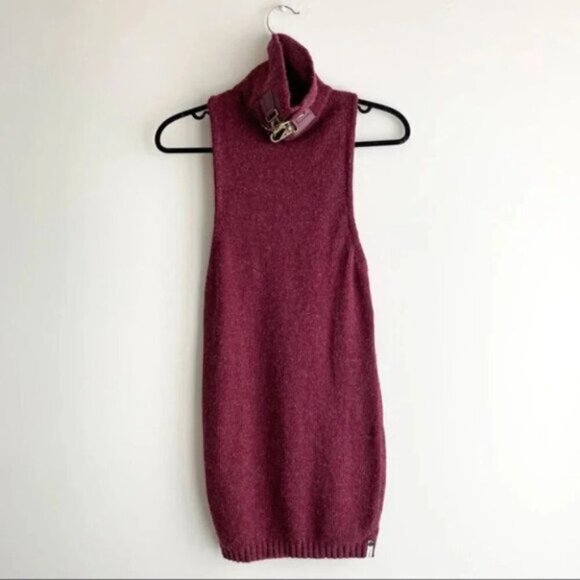 One Teaspoon Turtleneck Knit Sweater Dress Roll neck Buckle detail Burgundy XXS - Picture 5 of 15